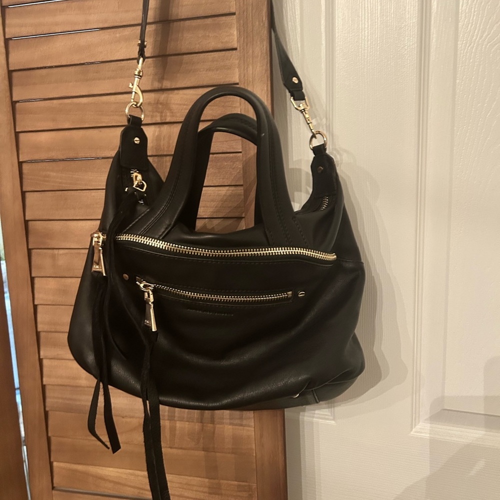 Aimee Kestenberg Black Shoulder Bag with Gold Accents